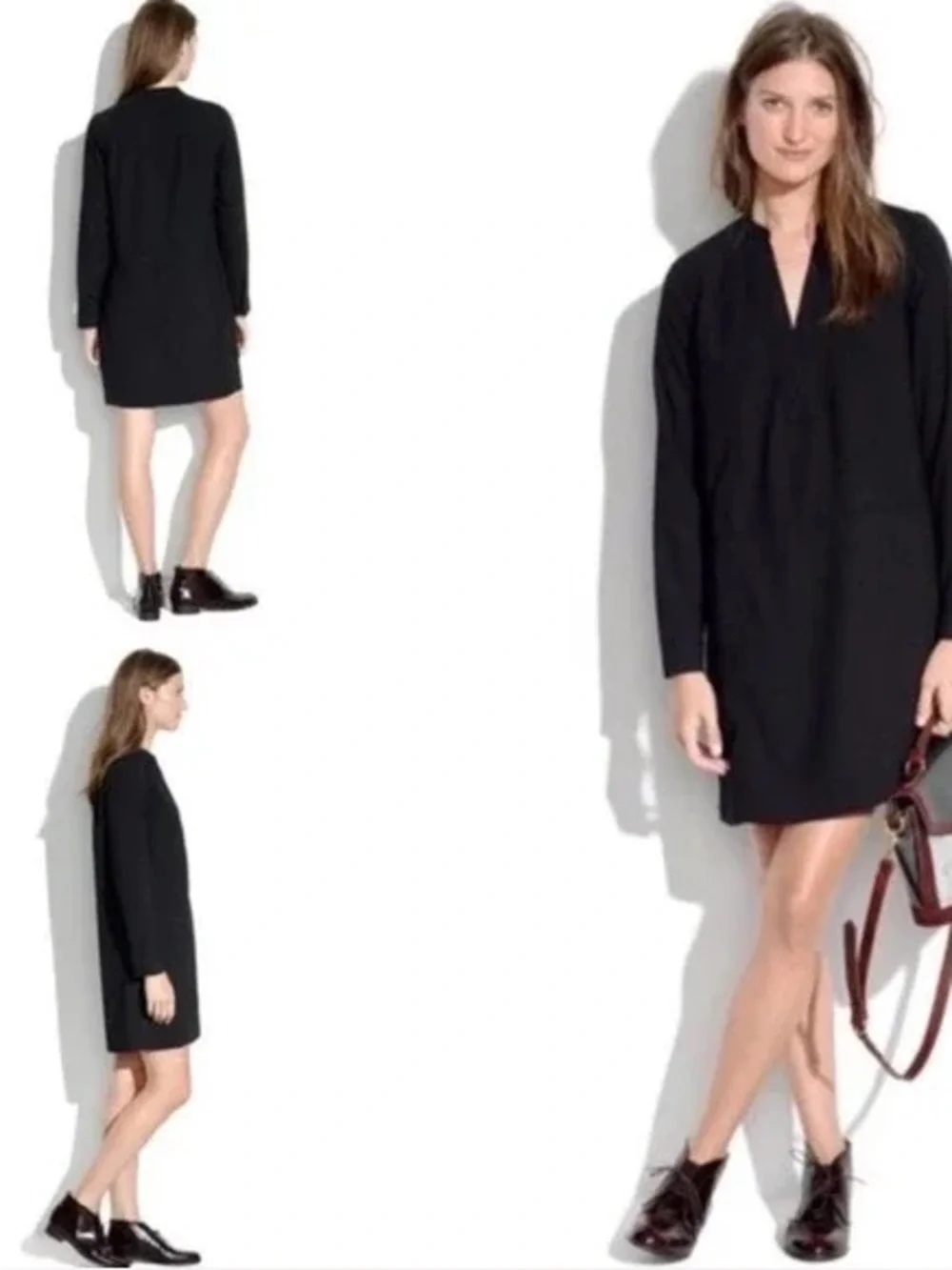 Madewell Black Long Sleeve V-Neck Tunic Director Dress women’s medium - Picture 8 of 8